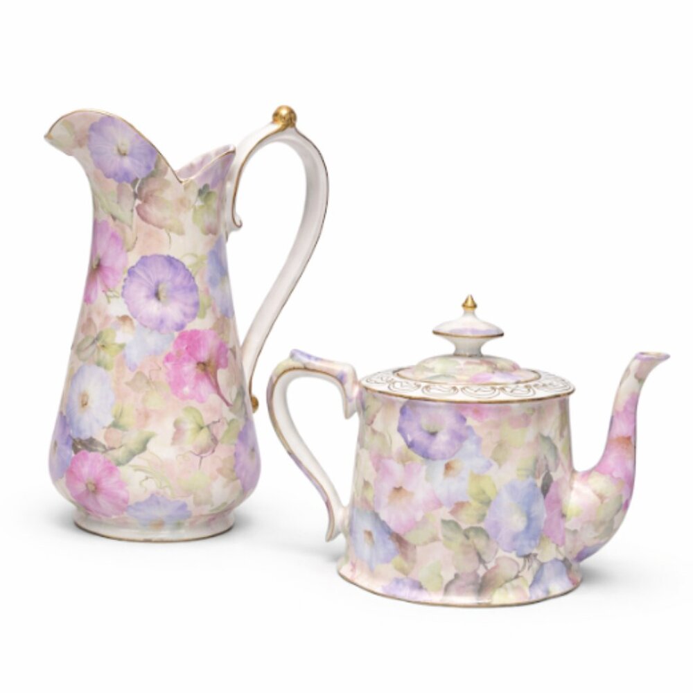 Skye McGhie “Morning Glory” Porcelain Teapot & Pitcher Floral Set